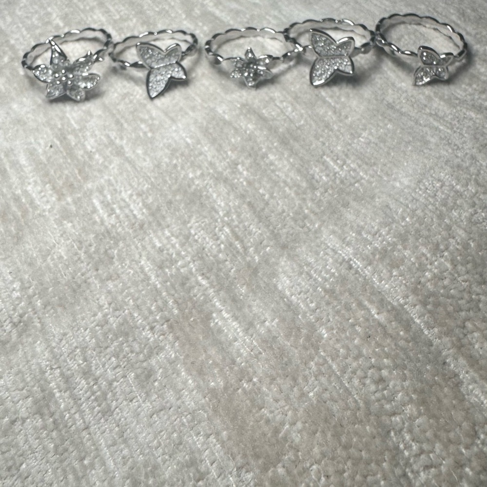 Dazzling Silver Butterfly and Heart Ring Collection